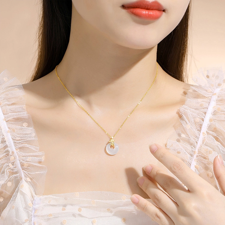 翡翠王朝 莲花平安扣国潮新中式 玉髓 玉石项链 女款