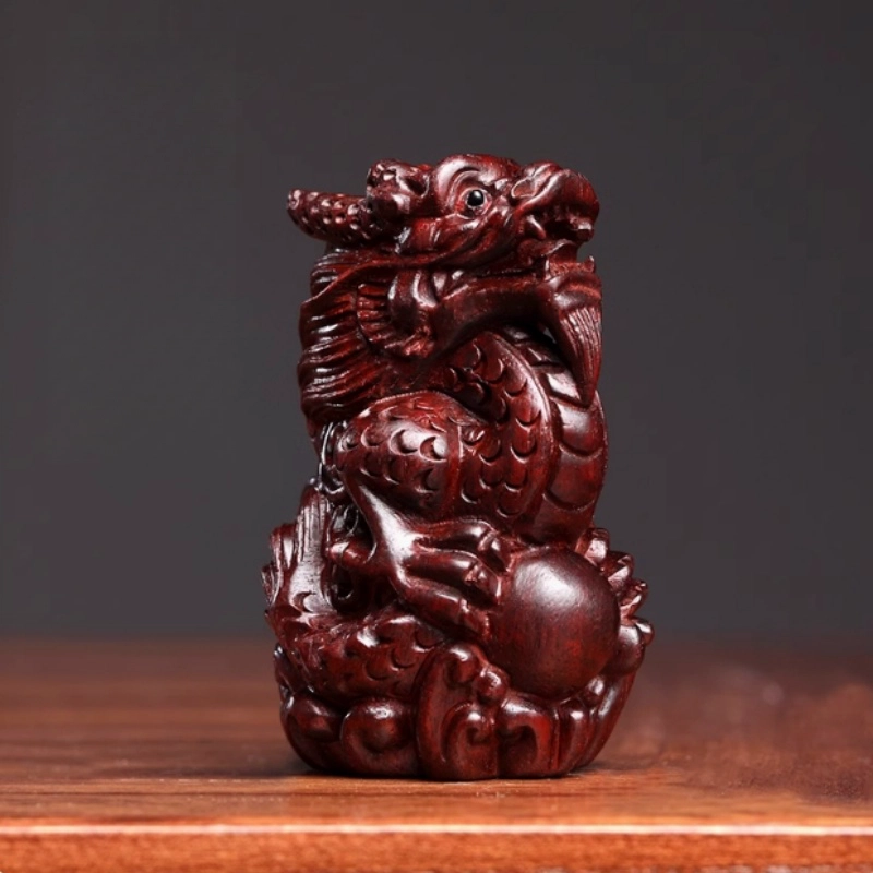 吉千年 【顺丰包邮】新中式复古潮流风 好运 招财进宝 平安顺遂 祥龙献瑞 把件 血檀 木作摆件 男女同款情侣款