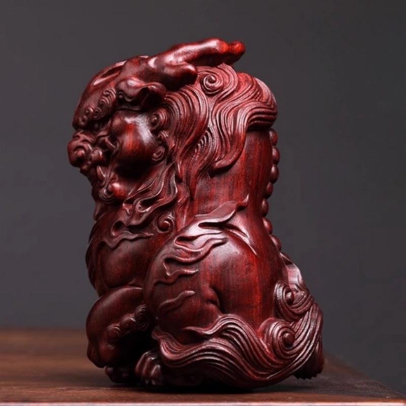 【顺丰包邮】 吉千年 新中式复古潮流风 好运 招财进宝 平安顺遂 三眼狻猊雕刻设计款 血檀 摆件 男女同款情侣款