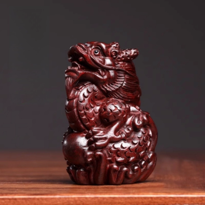 吉千年 【顺丰包邮】新中式复古潮流风 好运 招财进宝 平安顺遂 祥龙献瑞 把件 血檀 木作摆件 男女同款情侣款