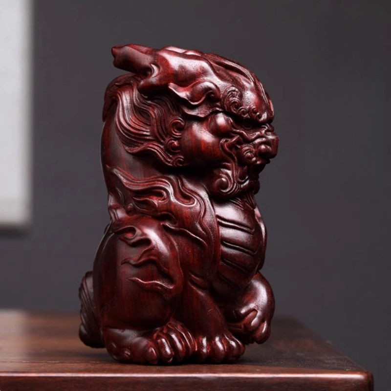 【顺丰包邮】 吉千年 新中式复古潮流风 好运 招财进宝 平安顺遂 三眼狻猊雕刻设计款 血檀 摆件 男女同款情侣款