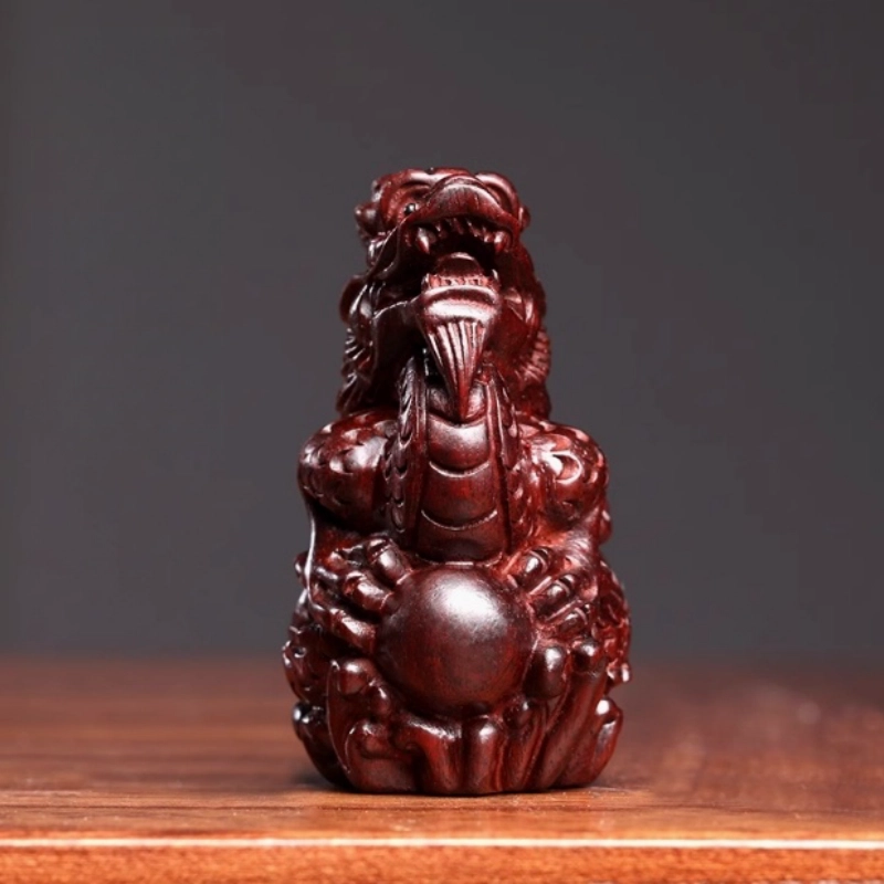 吉千年 【顺丰包邮】新中式复古潮流风 好运 招财进宝 平安顺遂 祥龙献瑞 把件 血檀 木作摆件 男女同款情侣款
