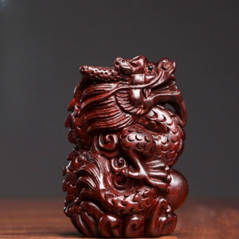 吉千年 【顺丰包邮】新中式复古潮流风 好运 招财进宝 平安顺遂 祥龙献瑞 把件 血檀 木作摆件 男女同款情侣款