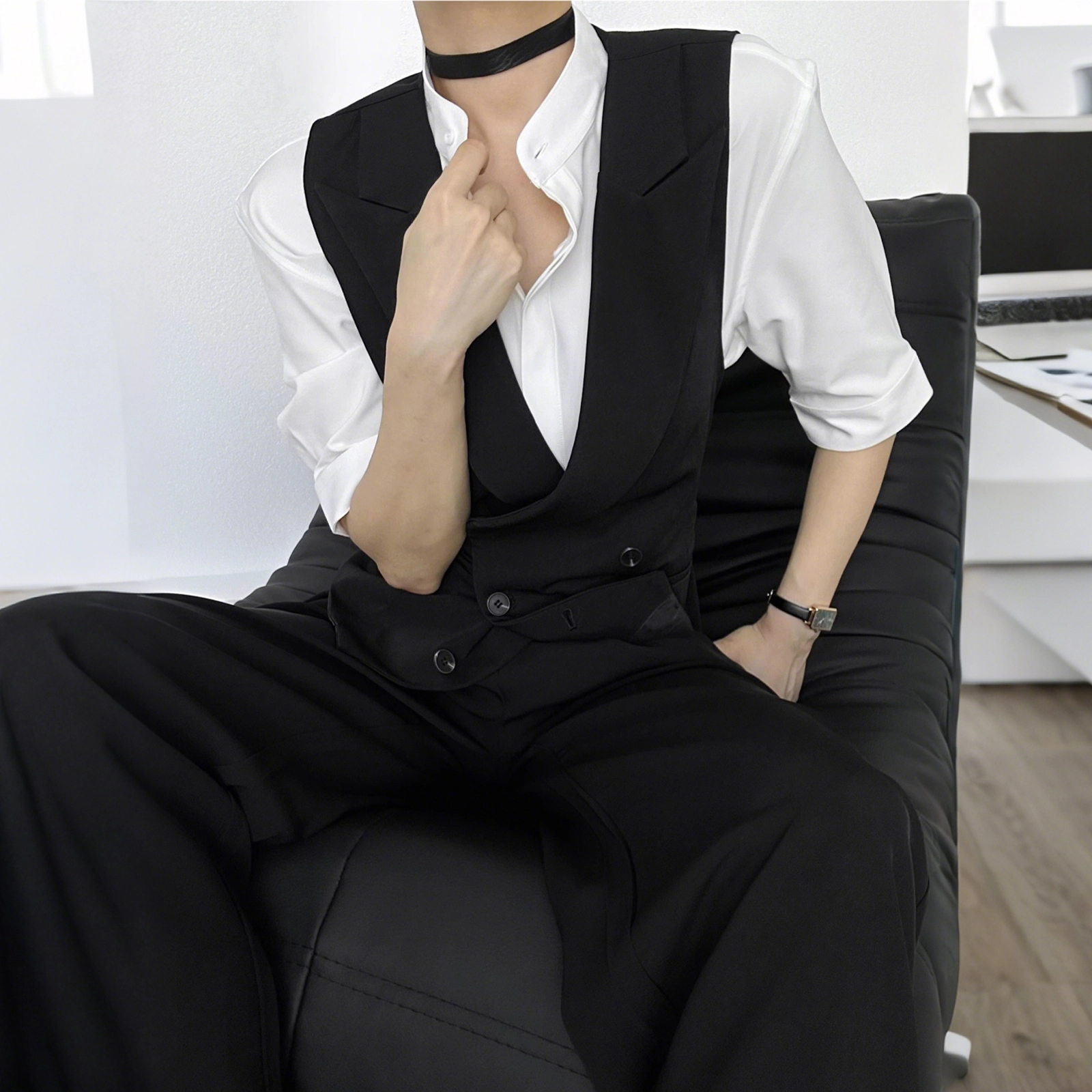 零氏 复古高级感双排扣修身中性风西服背心 男女同款