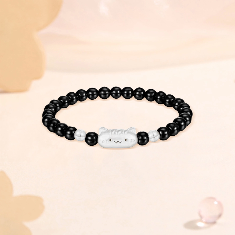 【S999足银纯银 高品质】 七七银饰 法棍猫 卡通萌趣可爱经典时尚小众 轻奢精致 转运珠时尚温柔气质百搭 好运 玛瑙 手串 男女同款情侣款