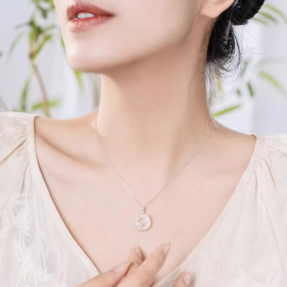 【S999足银纯银 高品质】 七七银饰 三生有杏 小幸运银杏锁骨链 杏好有你新中式平安扣 平安喜乐轻奢 精致简约百搭 好运 玉髓 项链 女款