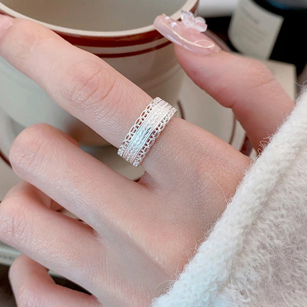 【S925银 高品质】 七七银饰 复古朋克编织 嘻哈潮流个性时尚 轻奢小众高级感 经典百搭 单身宣言开口可调节 纯银 戒指 男女同款情侣款