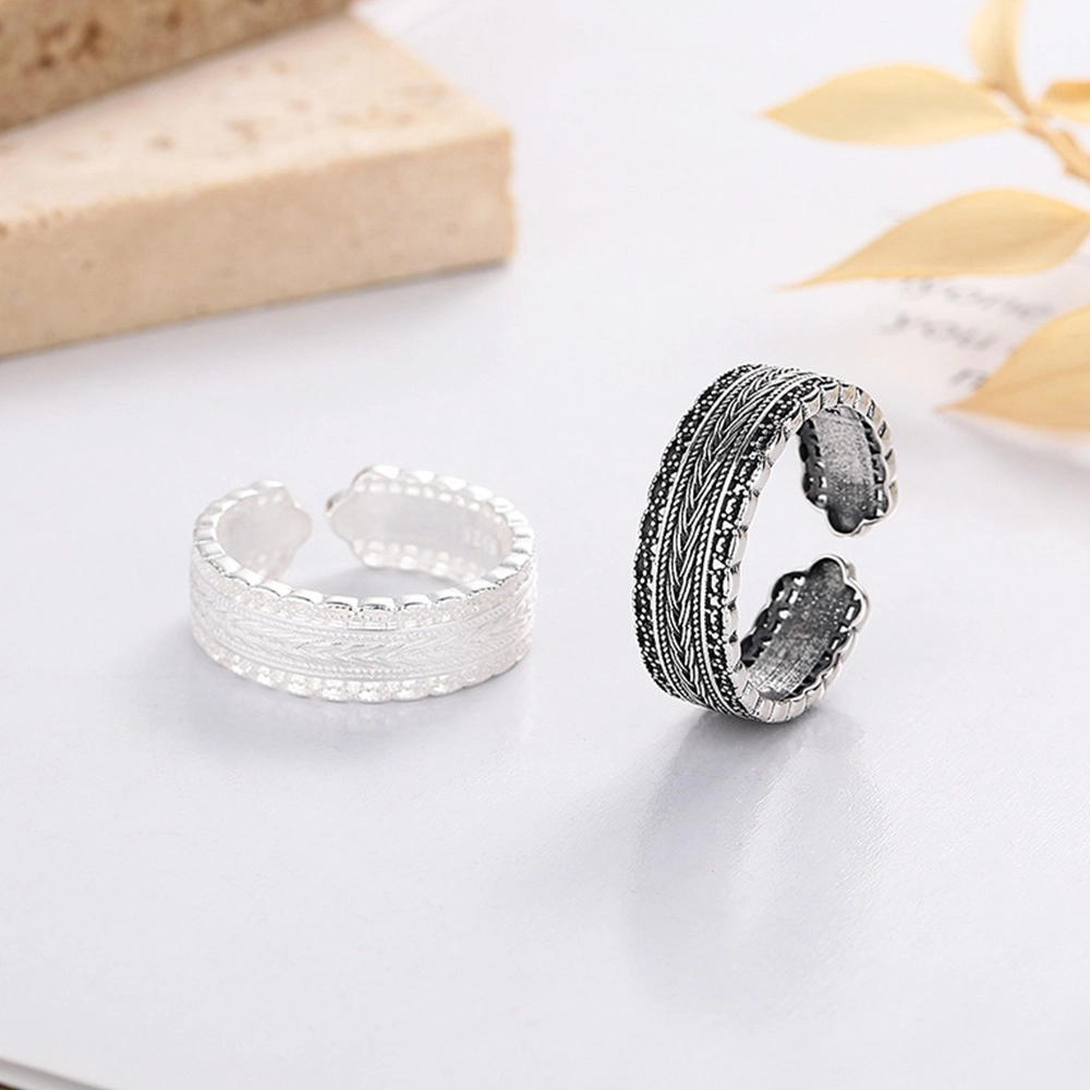 【S925银 高品质】 七七银饰 复古朋克编织 嘻哈潮流个性时尚 轻奢小众高级感 经典百搭 单身宣言开口可调节 纯银 戒指 男女同款情侣款