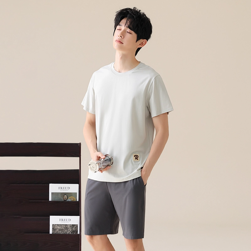 都市丽人 家居服舒适凉感短袖上衣可外穿五分裤睡衣套装 男款 浅灰色
