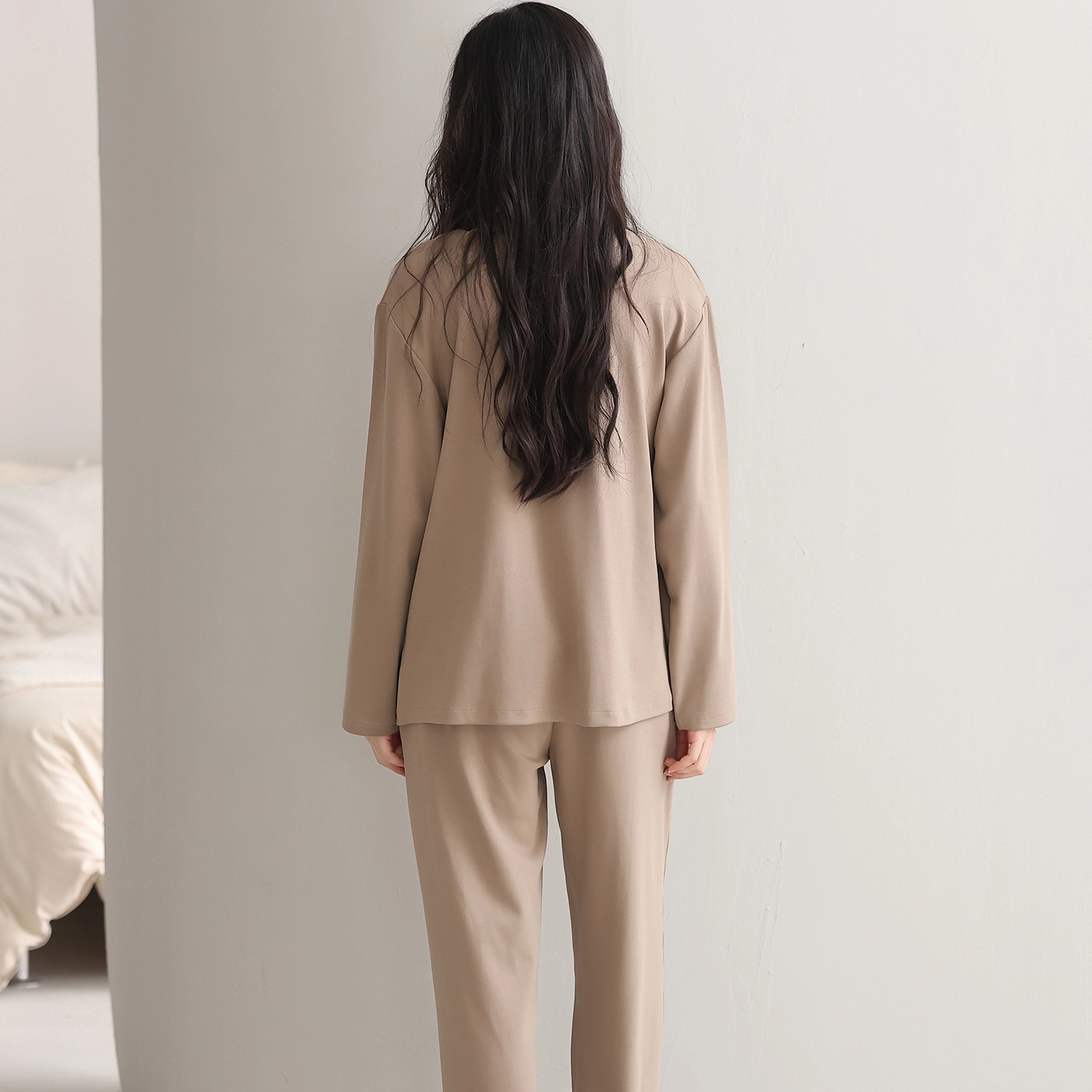 都市丽人 微弹长袖开衫简约高级感家居服睡衣套装 女款
