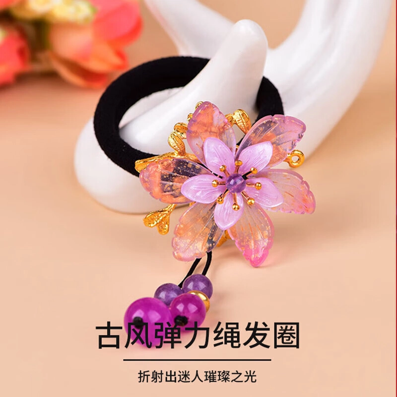 妖娆猫 古风花朵流苏套装三件礼盒套装 树脂 头绳 女款