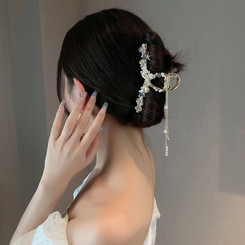 妖娆猫 新中式古风流苏盘发抓夹后脑勺头饰鲨鱼夹套装 合金 发夹 女款