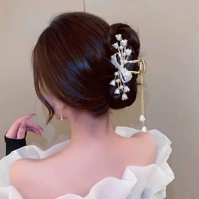 妖娆猫 新中式国风铃兰花麦穗发夹女后脑勺发饰套装礼盒三件套高级感气质流苏鲨鱼夹网红发卡夹子 抓夹 女款