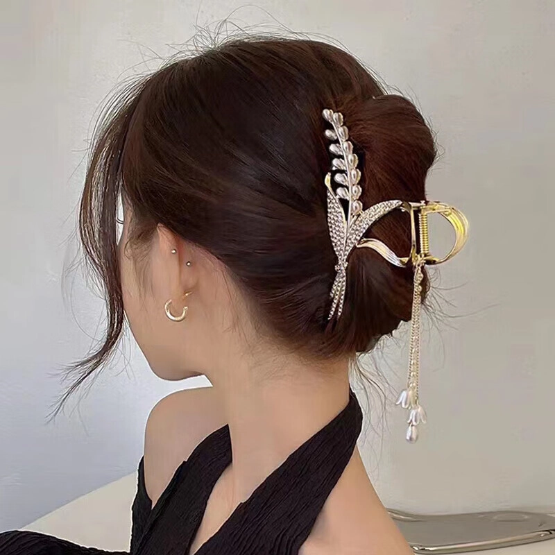 妖娆猫 新中式国风铃兰花麦穗发夹女后脑勺发饰套装礼盒三件套高级感气质流苏鲨鱼夹网红发卡夹子 抓夹 女款