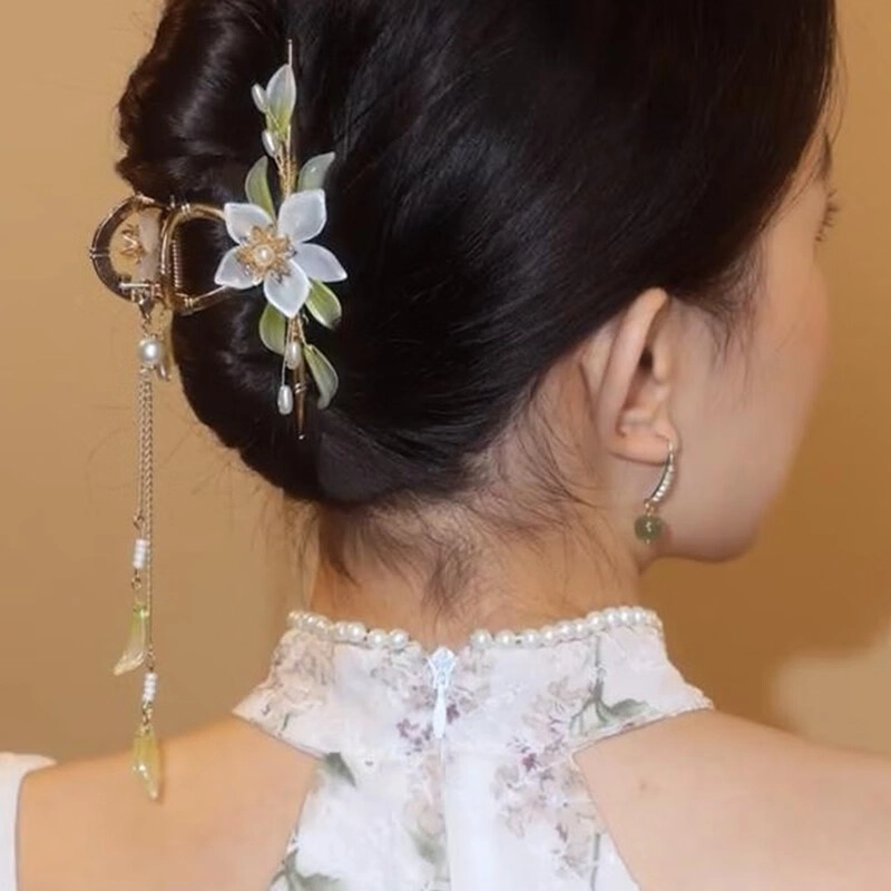 妖娆猫 新中式发柿如意花夹女头饰高端发卡时尚柿朵鲨鱼夹女后脑勺抓夹网红套装礼盒  发饰 女款 浪漫惊喜礼品实用