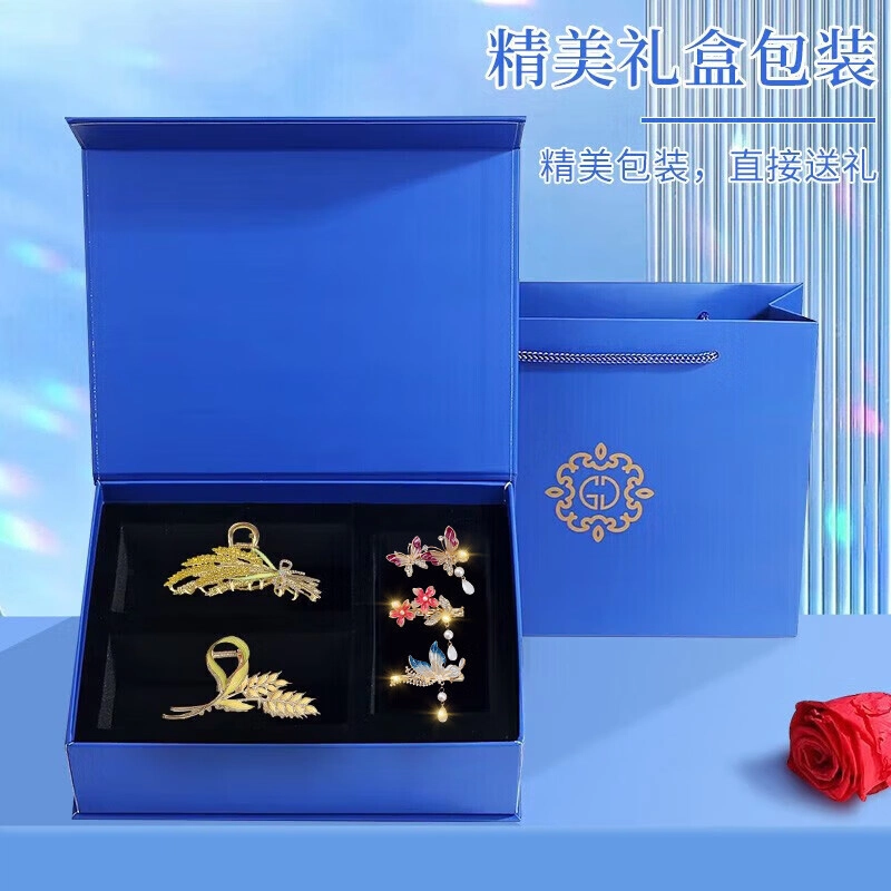 妖娆猫 高档刘海侧边头花高端高级感轻奢后脑勺一字鲨鱼 合金 发夹 女款