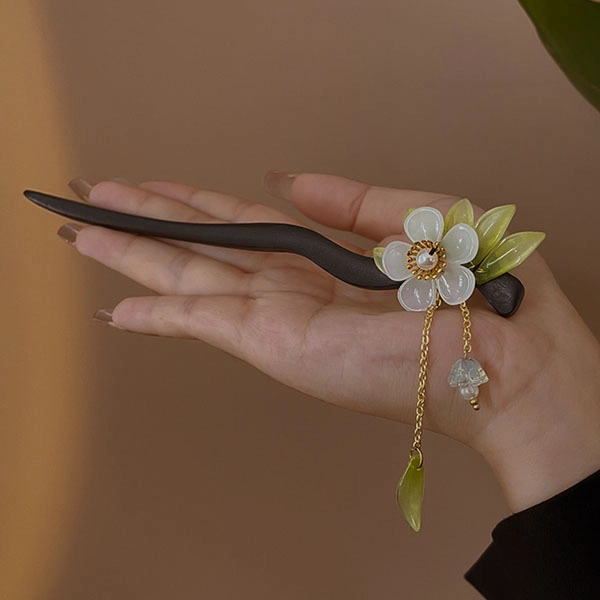 妖娆猫 古风花朵流苏高级感丸子头旗袍 发簪 女款
