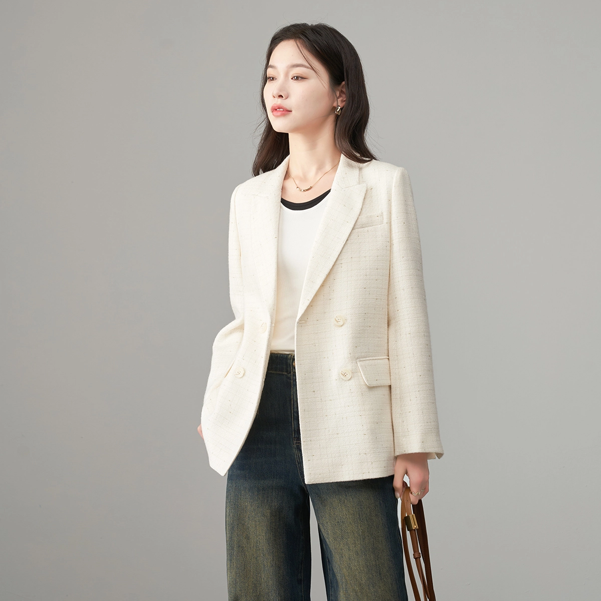 娅丽达 简约纯色双排扣时尚通勤西装 女款