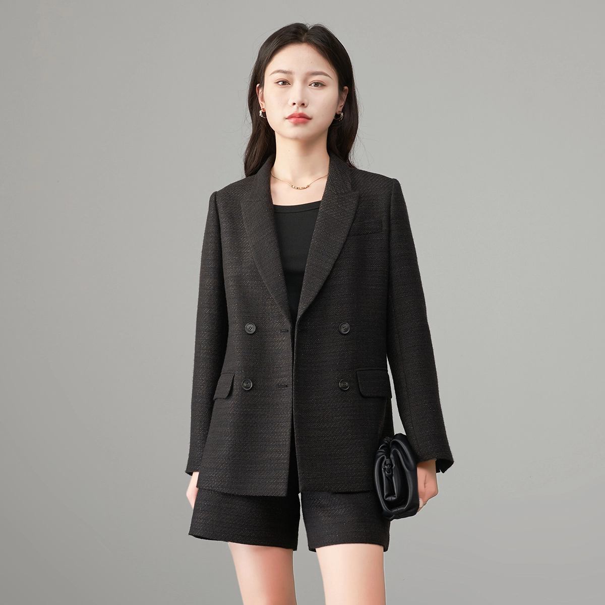 娅丽达 简约纯色双排扣时尚通勤西装 女款