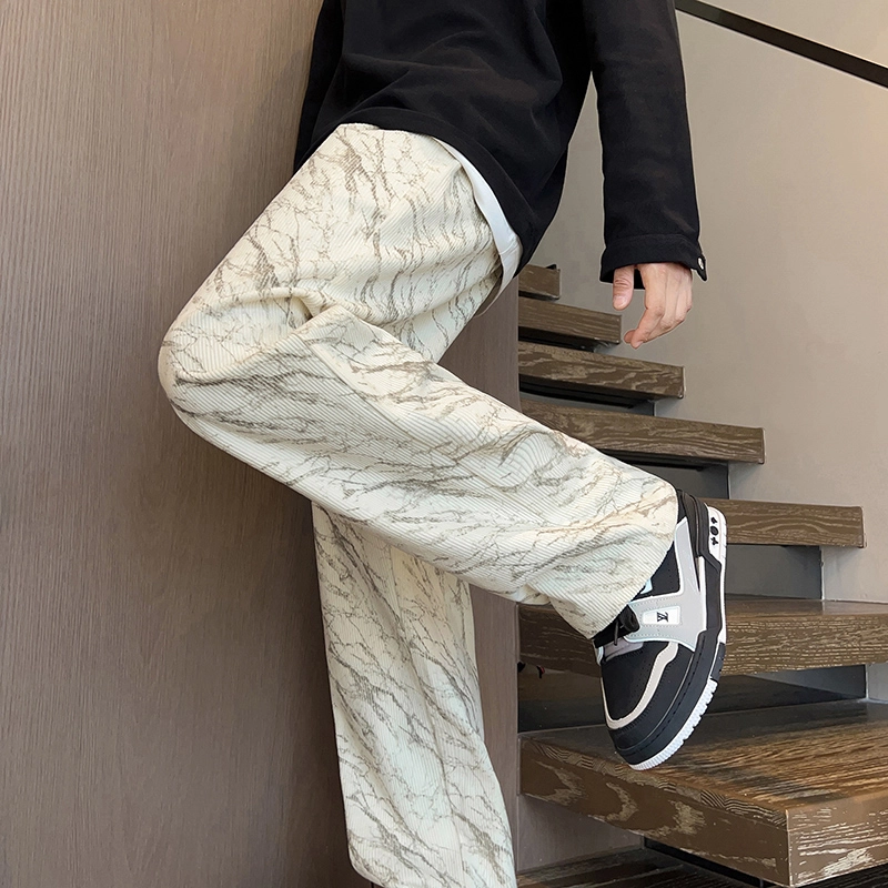 拾个壹先生 重磅潮牌潮流运动美式高街个性脏脏创意基础款松紧系绳宽松显高百搭舒适中腰直筒阔腿垂感卫裤灯芯绒休闲裤 男女同款