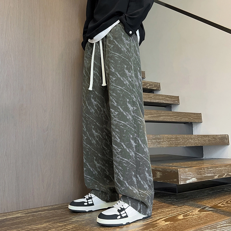 拾个壹先生 重磅潮牌潮流运动美式高街个性脏脏创意基础款松紧系绳宽松显高百搭舒适中腰直筒阔腿垂感卫裤灯芯绒休闲裤 男女同款