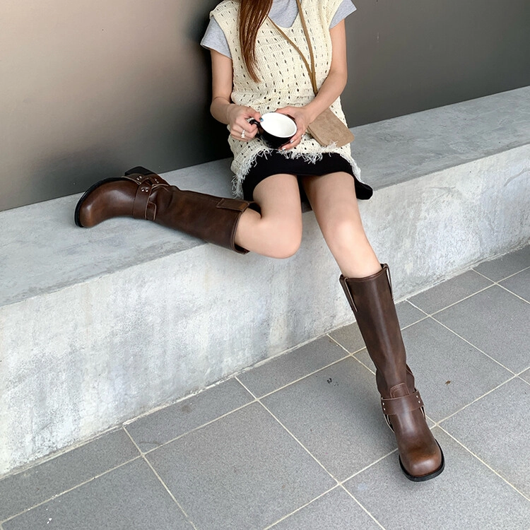 苏颜娇 牛皮革 个性百搭简约舒适潮流 高筒靴 女款