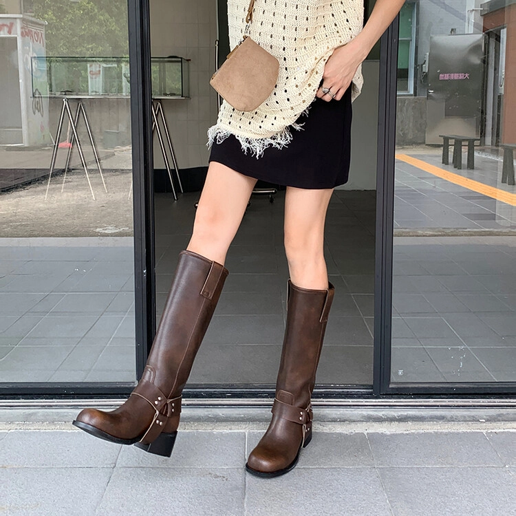 苏颜娇 牛皮革 个性百搭简约舒适潮流 高筒靴 女款