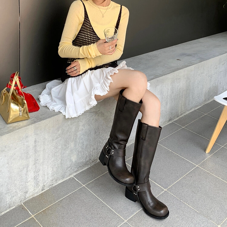 苏颜娇 牛皮革 个性百搭简约舒适潮流 高筒靴 女款