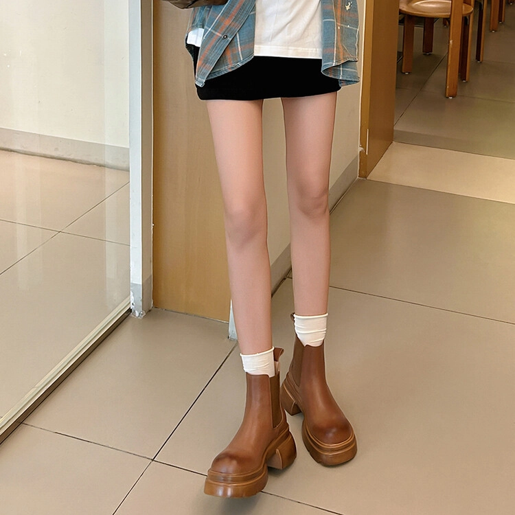 苏颜娇 头层牛皮 百搭休闲 日常通勤 短筒 切尔西靴 女款