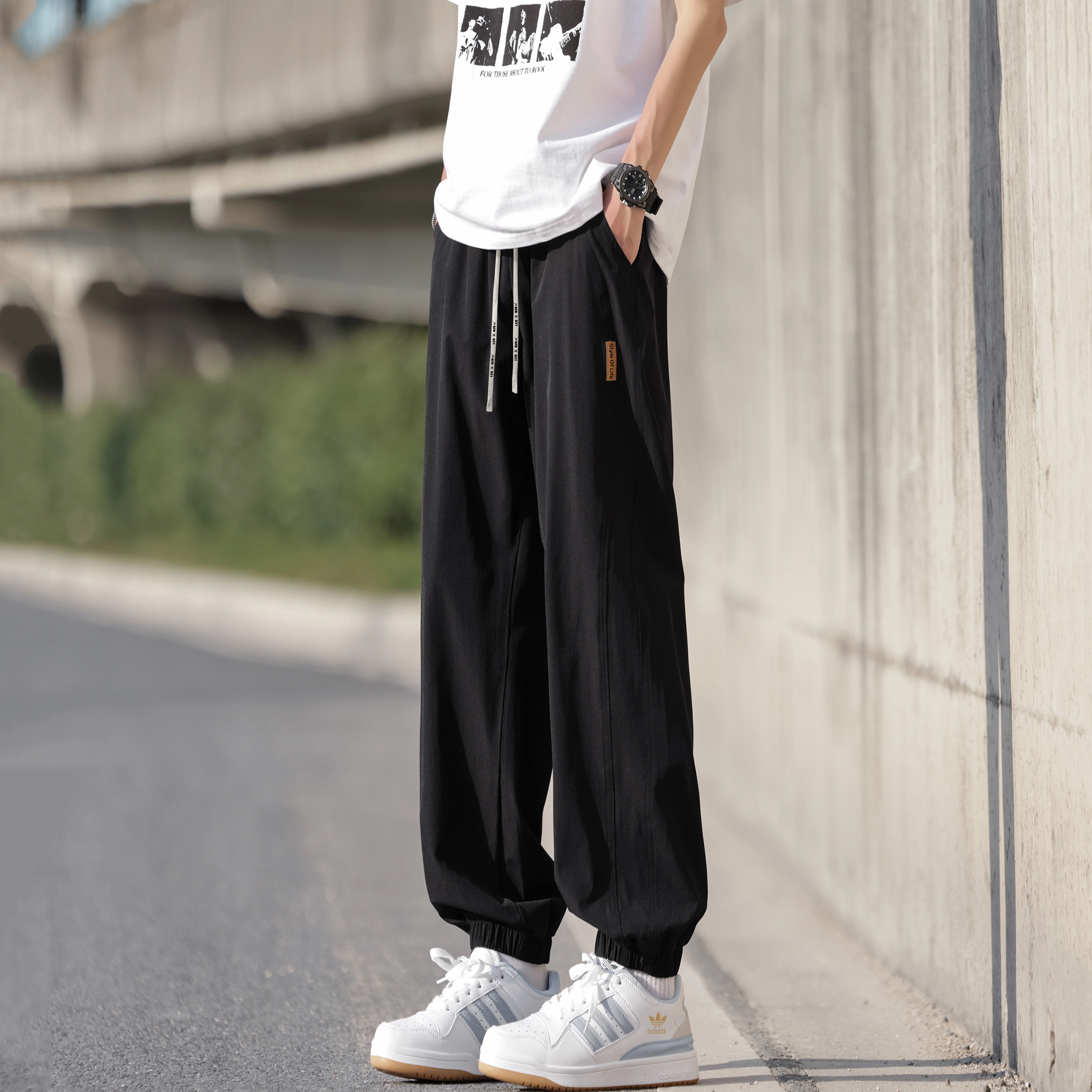 冰丝材质薄款速干弹力抗皱寻星记 复古高级感纯色美式宽松多款式潮流针织运动裤 男女同款