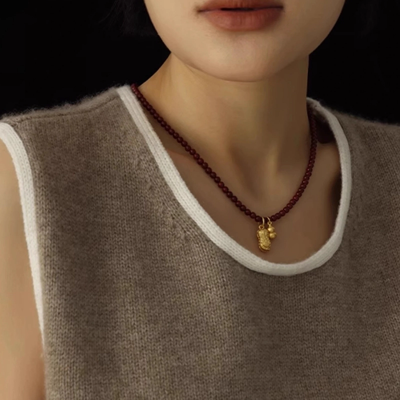慕阳 福禄花生 轻奢小众复古新中式 优雅气质温婉风 原创设计高级感 通勤百搭 平安顺遂好运 亚克力 项链 女款