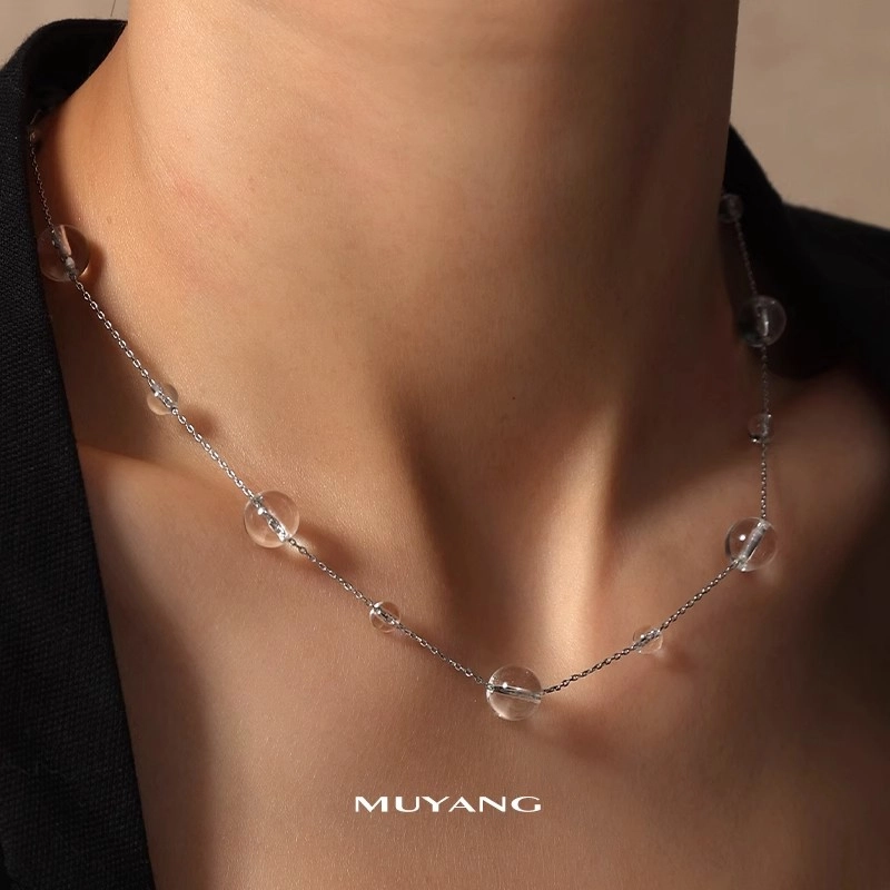 慕阳 晶莹长款毛衣链小众轻奢新中式简约高级设计个性时尚优雅浪漫日常通勤精致经典百搭休闲 精美礼盒好运合成/人造 白水晶 项链 女款