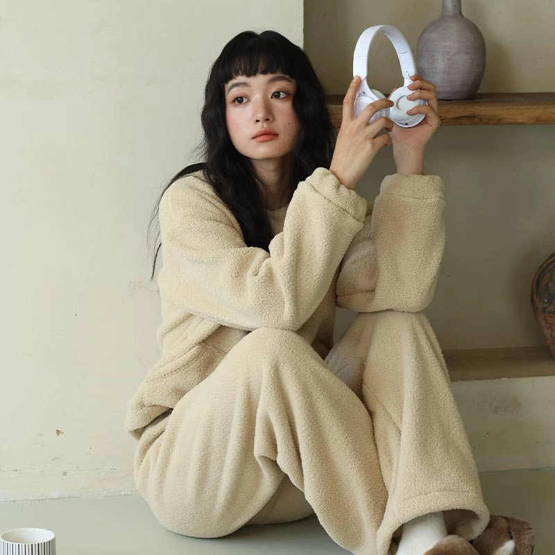 怡吾色 简约舒适圆领长袖长裤可外穿睡衣套装 女款
