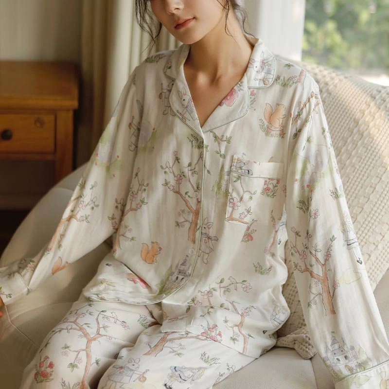 怡吾色 竹棉清新印花简约舒适睡衣套装 女款