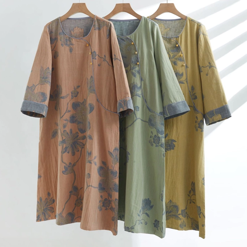 怡吾色 新中式纯棉国花系列家居服睡裙 文艺风中袖可外穿睡衣 女款内衣 女款