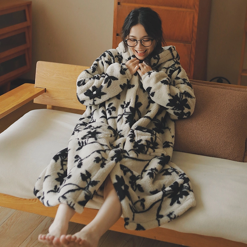 怡吾色 加厚舒适保暖可外穿睡袍/浴袍 女款 米色