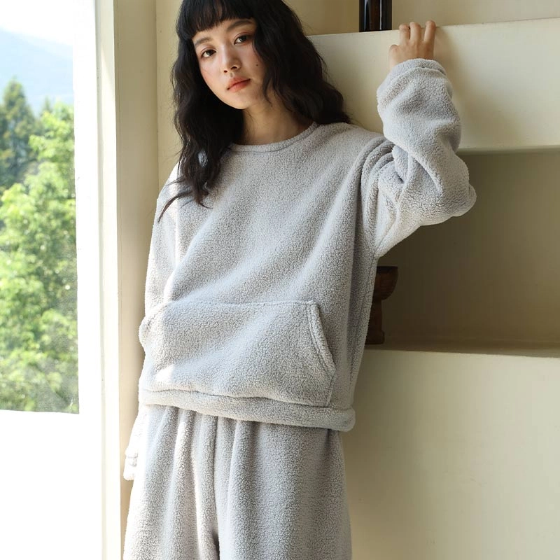 怡吾色 简约舒适圆领长袖长裤可外穿睡衣套装 女款