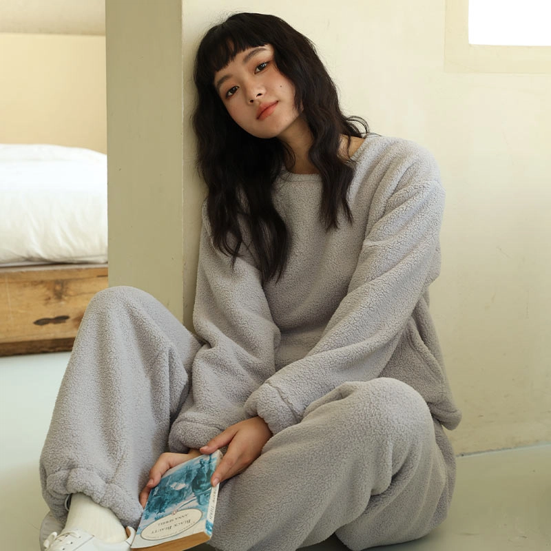 怡吾色 简约舒适圆领长袖长裤可外穿睡衣套装 女款