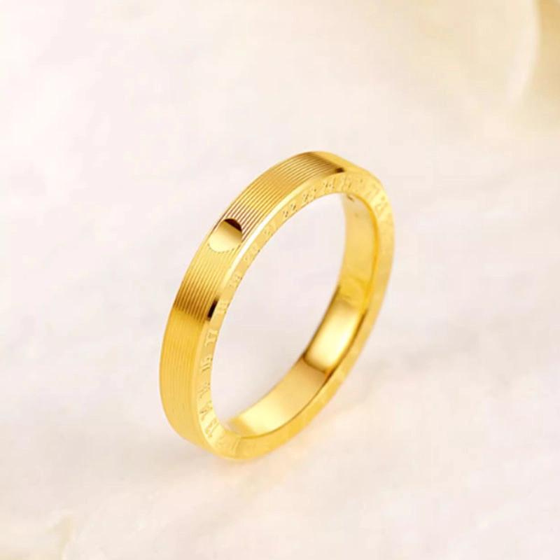 中兆珠宝 爱心 拉丝时钟指环 足金 按克计价 黄金戒指 男女同款情侣款