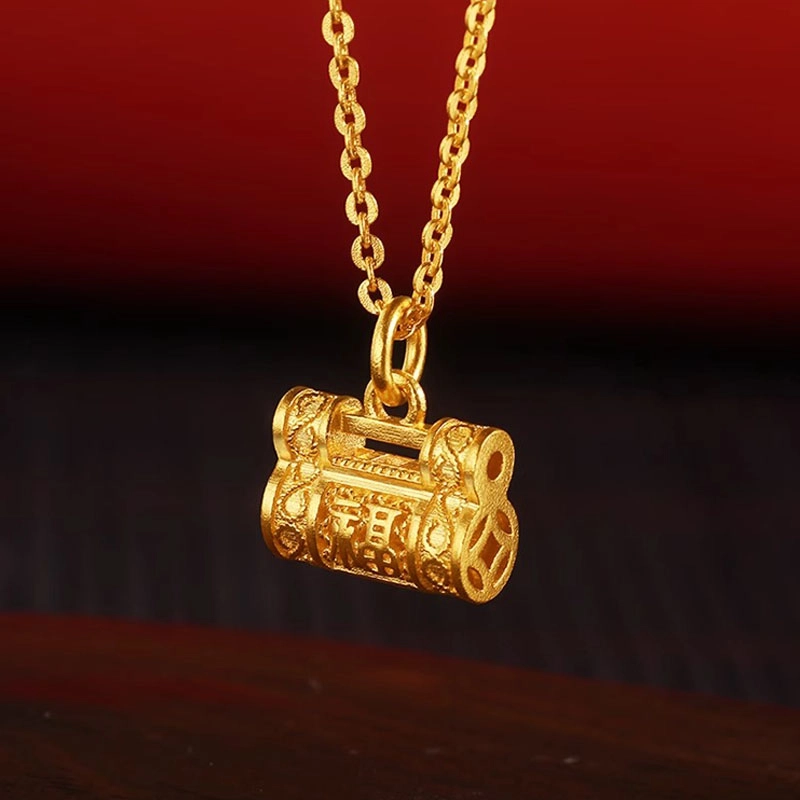 中兆珠宝 花丝福字锁包 国潮风简约 足金 按克计价 黄金项链 女款