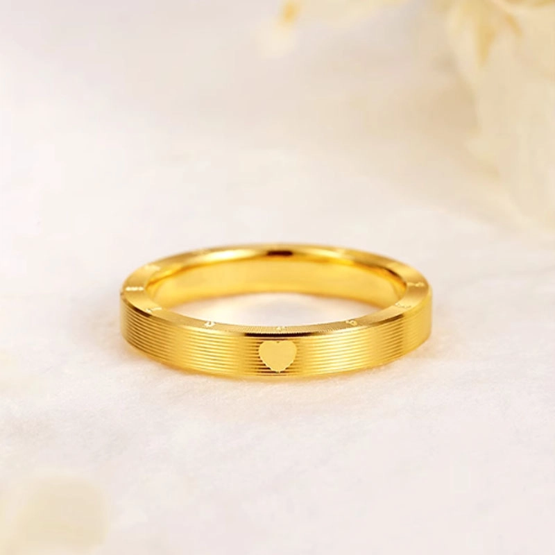 中兆珠宝 爱心 拉丝时钟指环 足金 按克计价 黄金戒指 男女同款情侣款
