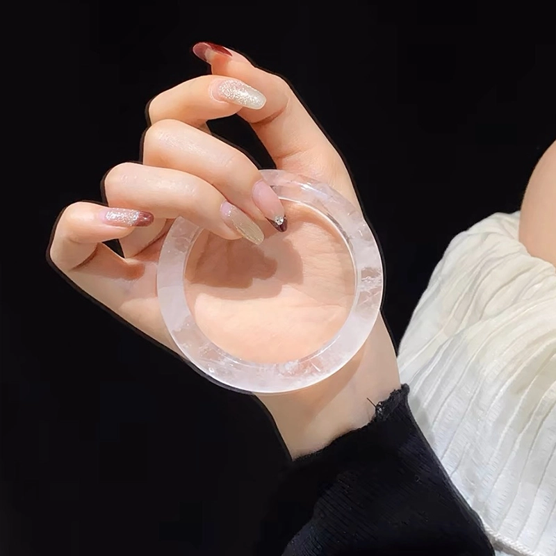 庆怡 白幽灵飘花晶体 新中式复古冰透素圈古风汉服旗袍 水晶 手镯 女款