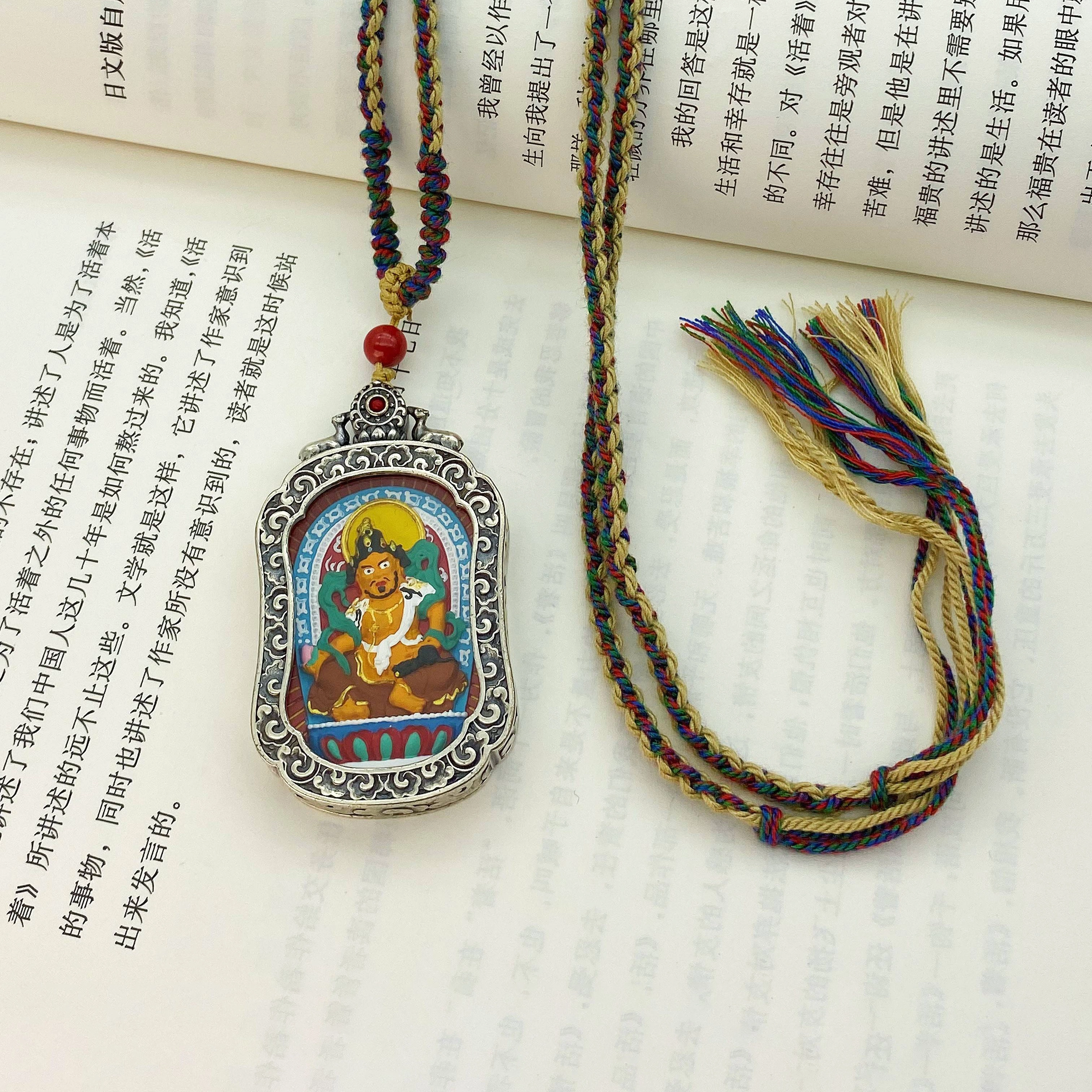 玉临门 国潮复古招财纳福黄财神唐卡热贡手绘 合金 吊坠 男女同款情侣款