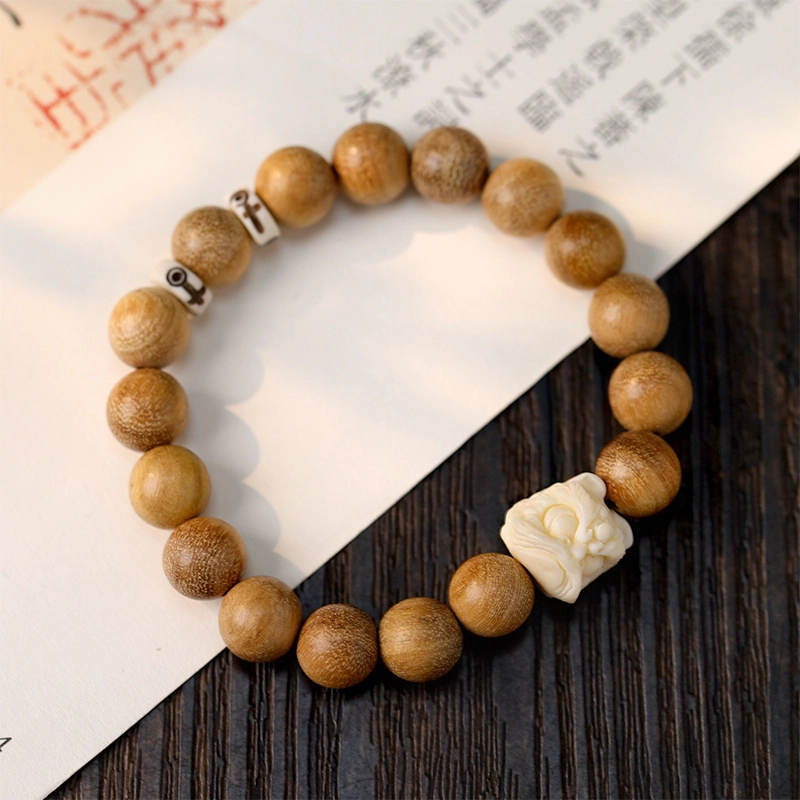 郁馨 单圈盘玩瑞兽醒狮串珠手饰典雅温柔气质中式美学古色古韵 简约本命年转运招财纳福#好运 奶香木 手串 男女同款情侣款