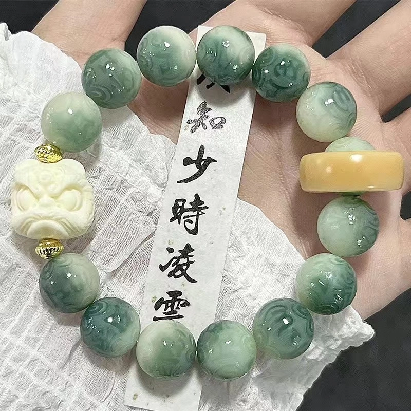 【八方来财醒狮瑞兽】 郁馨 财神庙已点香招财进宝纳福吞金兽打麻将暴富新中式民族风单圈禅意手饰 #好运 菩提根 手串 男女同款情侣款