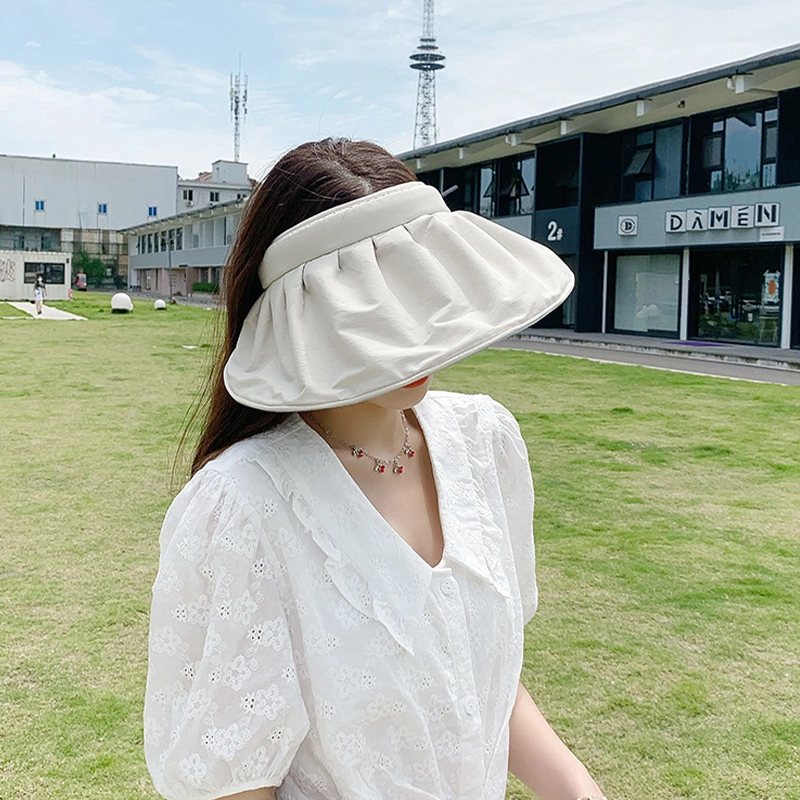 山一丸 贝壳防紫外线夏季遮脸沙滩遮阳帽骑车空顶太阳帽 涤纶 防晒帽 女款