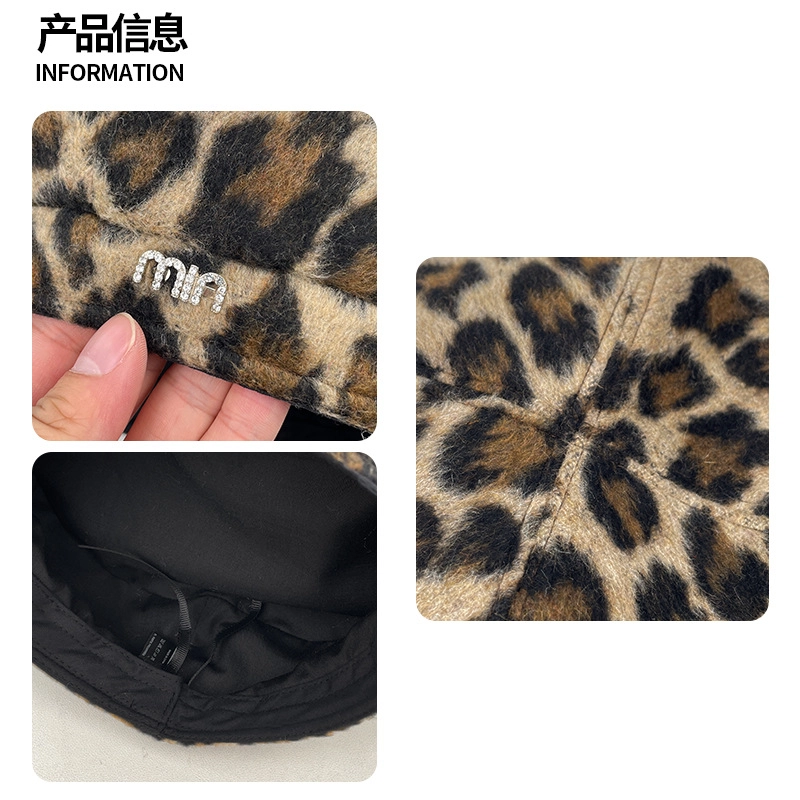 山一丸 豹纹贝文艺复古甜酷 涤纶 贝雷帽 女款