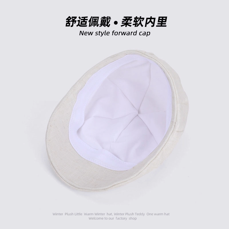 山一丸 日系复古棉麻文艺画家高级感显脸小潮 棉 贝雷帽 女款