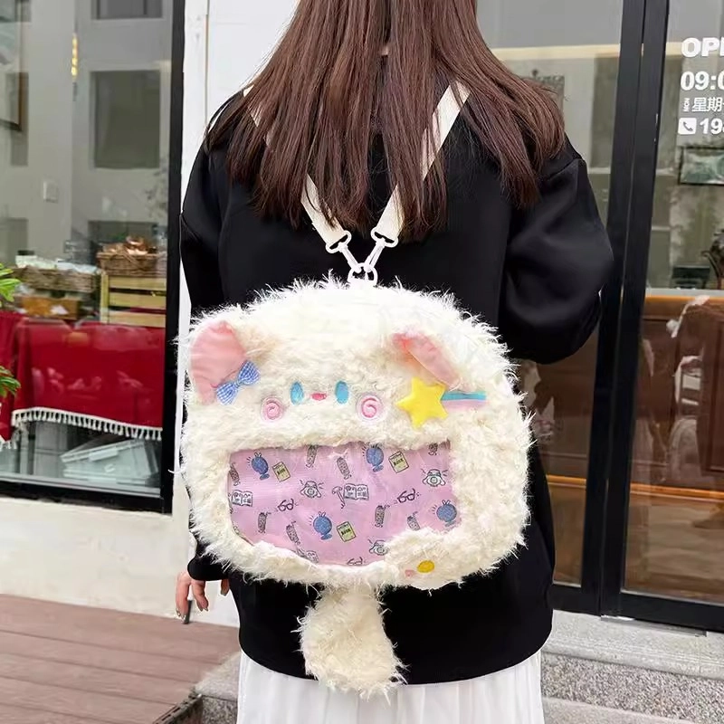 番尼可儿 小猫背包 韩系甜美猫透明痛包卡通斜跨包 可爱呆萌 玩偶周边