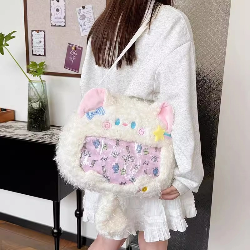 番尼可儿 小猫背包 韩系甜美猫透明痛包卡通斜跨包 可爱呆萌 玩偶周边